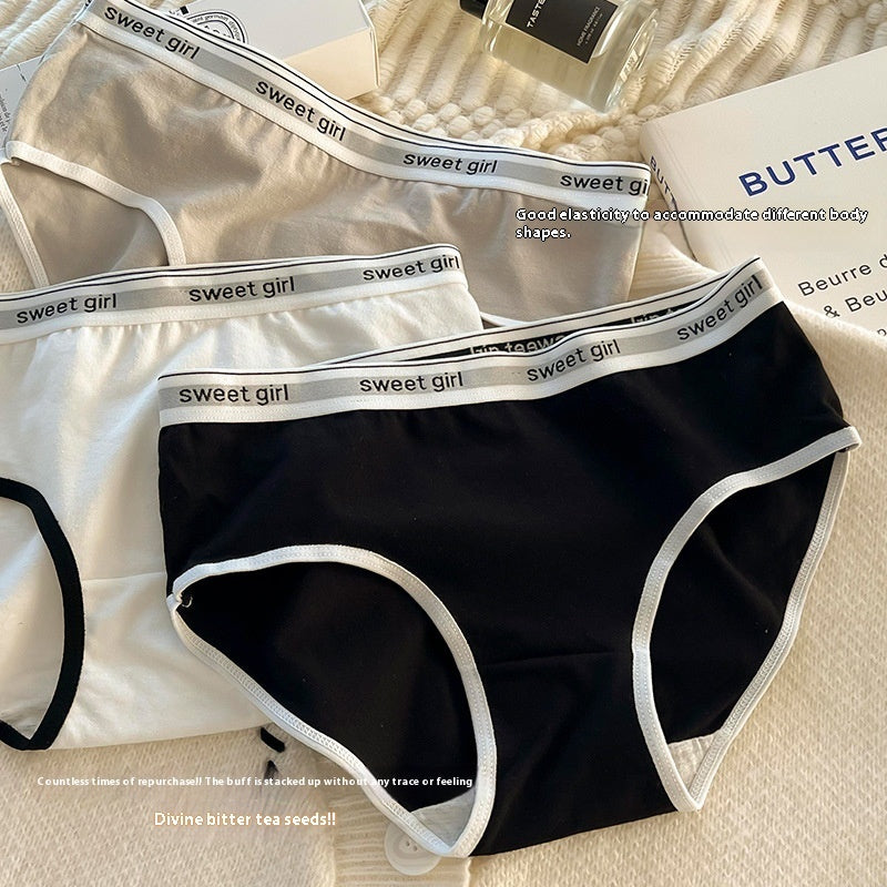 Letter Belt Mid Waist Antibacterial Cotton Crotch Breathable Briefs