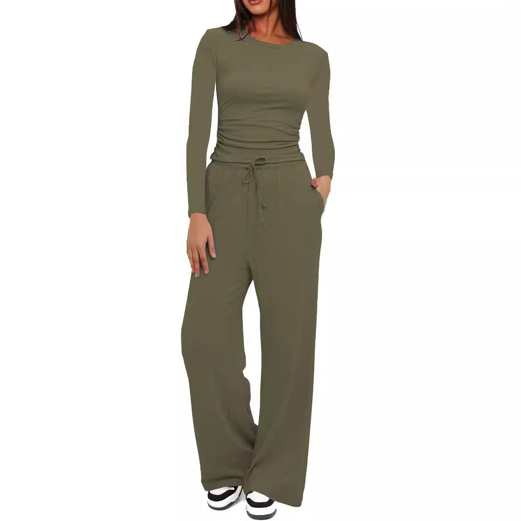 Long Sleeve Top High Waist Wide Leg Pants Suit