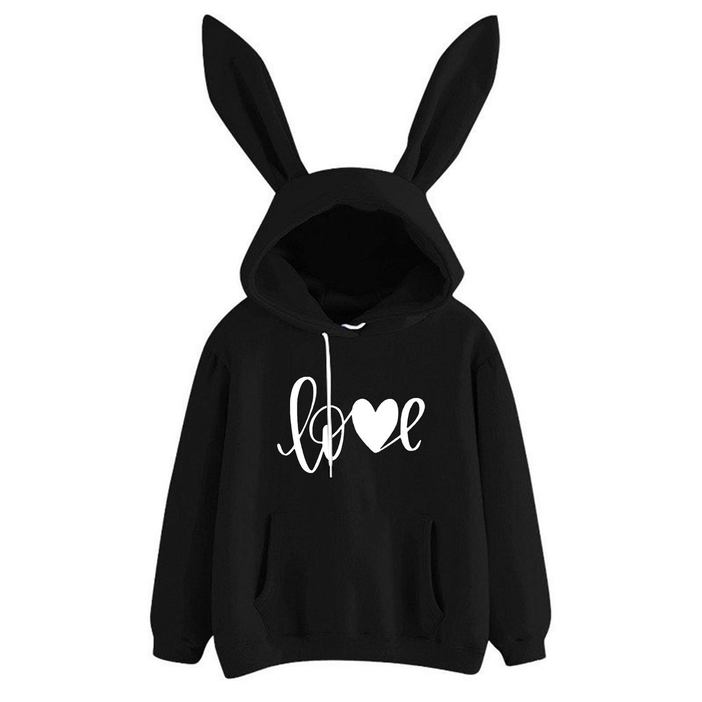 Hooded Rabbit Sweater Love Loose Casual Top