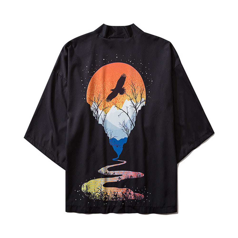 Japanese Style Ukiyo-e Sea Carp Creative Robe For Men