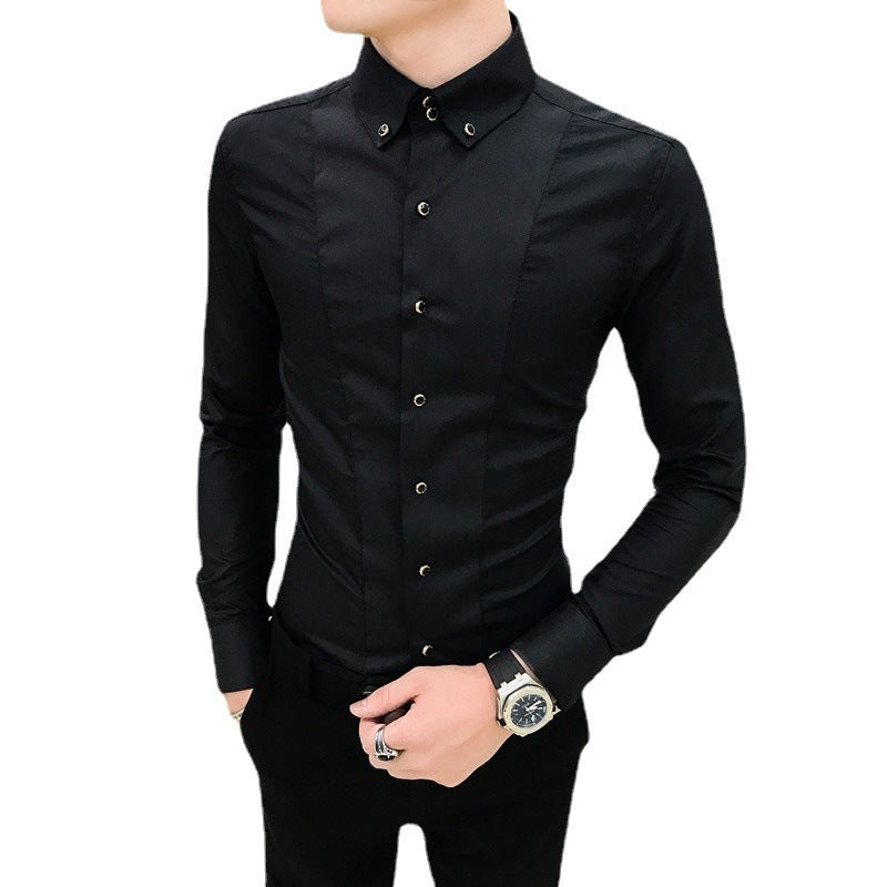 New Pure Color British Style Long Sleeve Slim Korean Business Casual Youth White Shirt