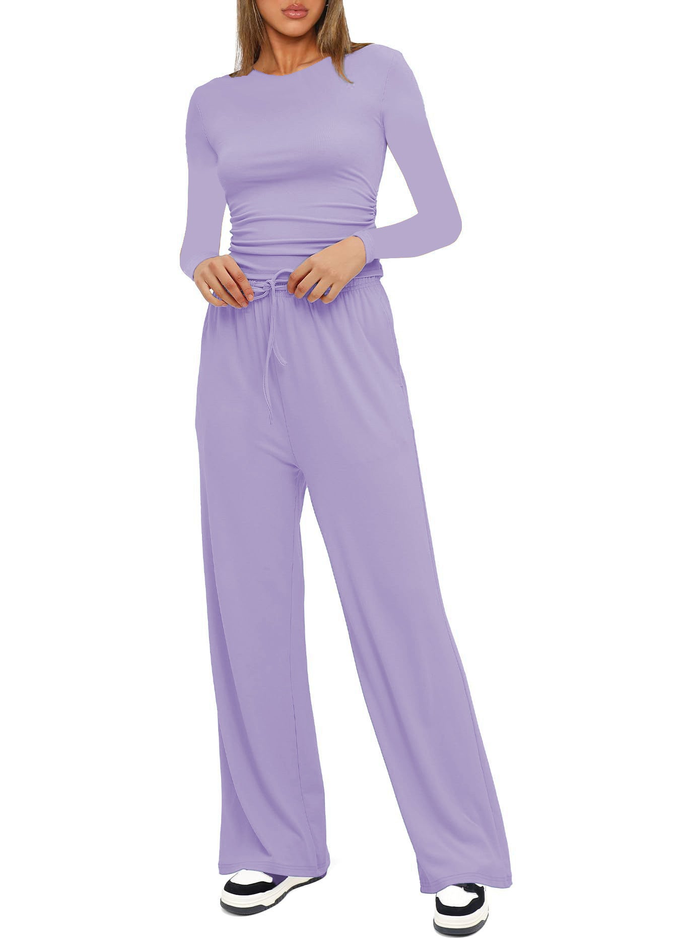 Long Sleeve Top High Waist Wide Leg Pants Suit