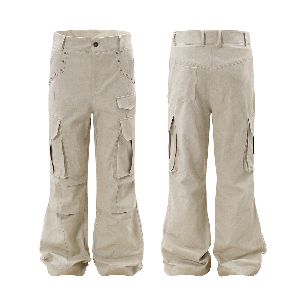 Men's Slightly Flared Rivet Decorative Loose Wide-leg Pants