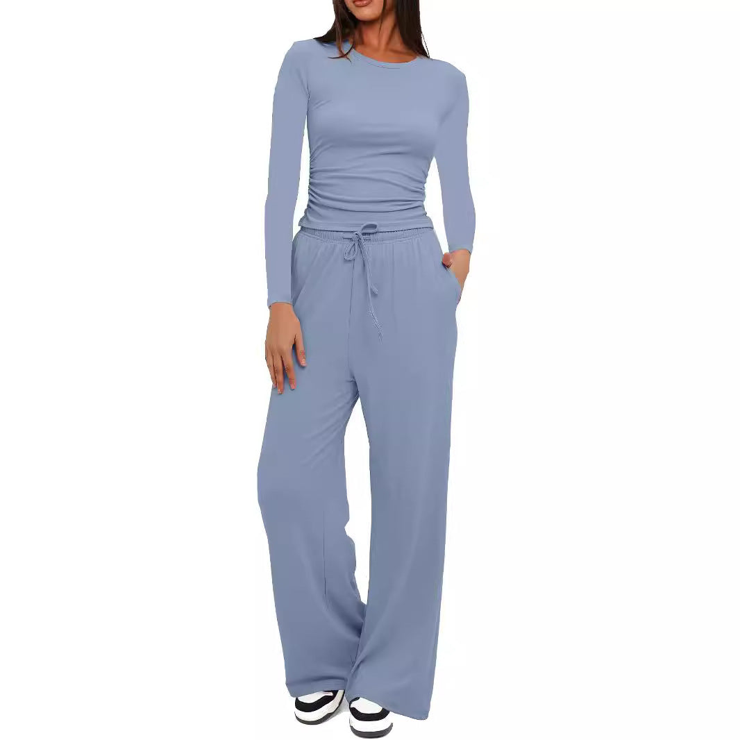 Long Sleeve Top High Waist Wide Leg Pants Suit