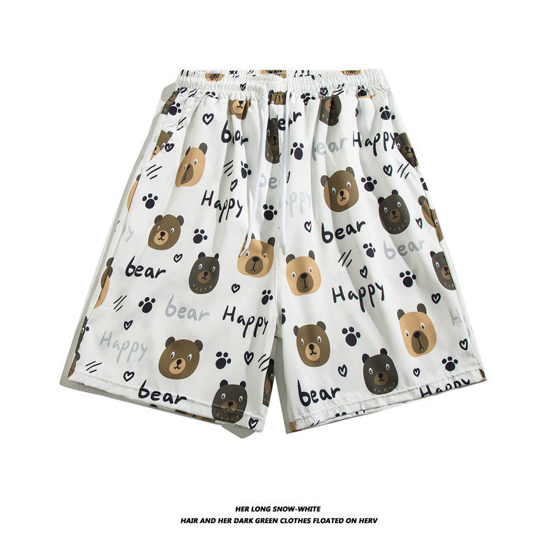 Summer Ice Silk Thin Floral Loose Straight Fashion Brand Casual Home Five-point Quick-drying Shorts