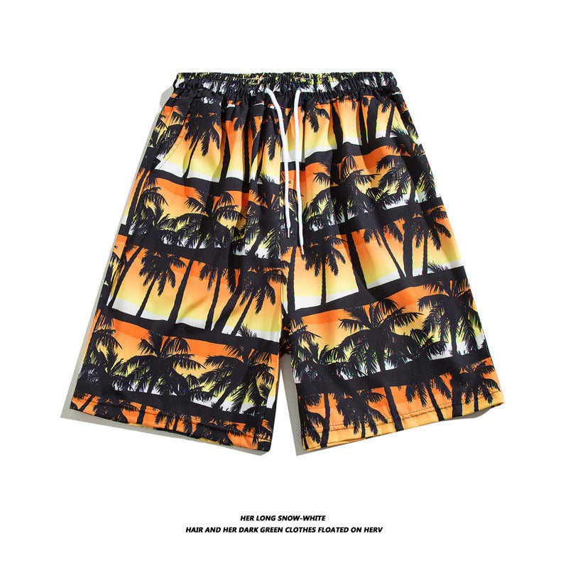 Summer Ice Silk Thin Floral Loose Straight Fashion Brand Casual Home Five-point Quick-drying Shorts