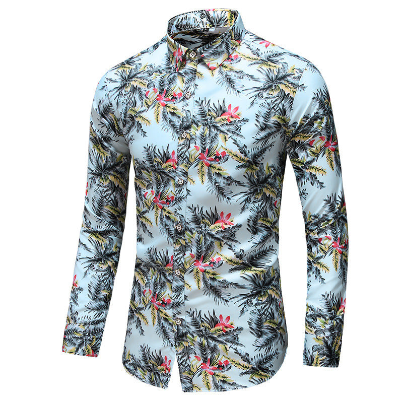 Men's Printed Long Sleeve Shirt Fashion Polo Collar