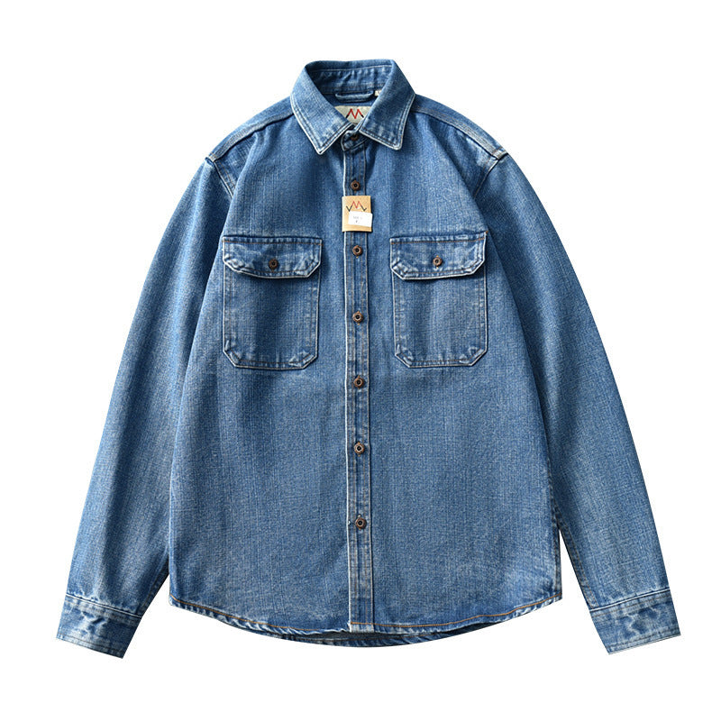 Washed Blue Distressed Loose Retro Denim Jacket