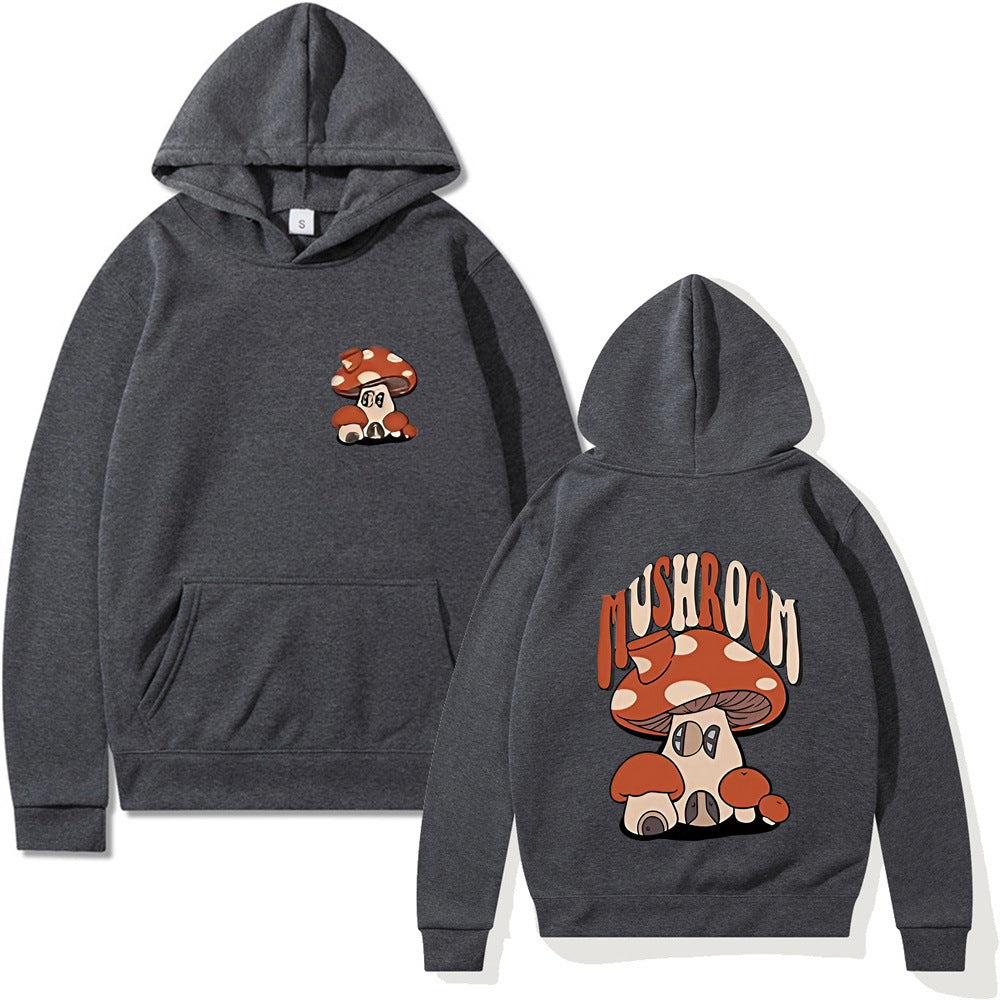Printed Mushroom Top Men's And Women's Casual Loose-fitting Hoodie Sweater