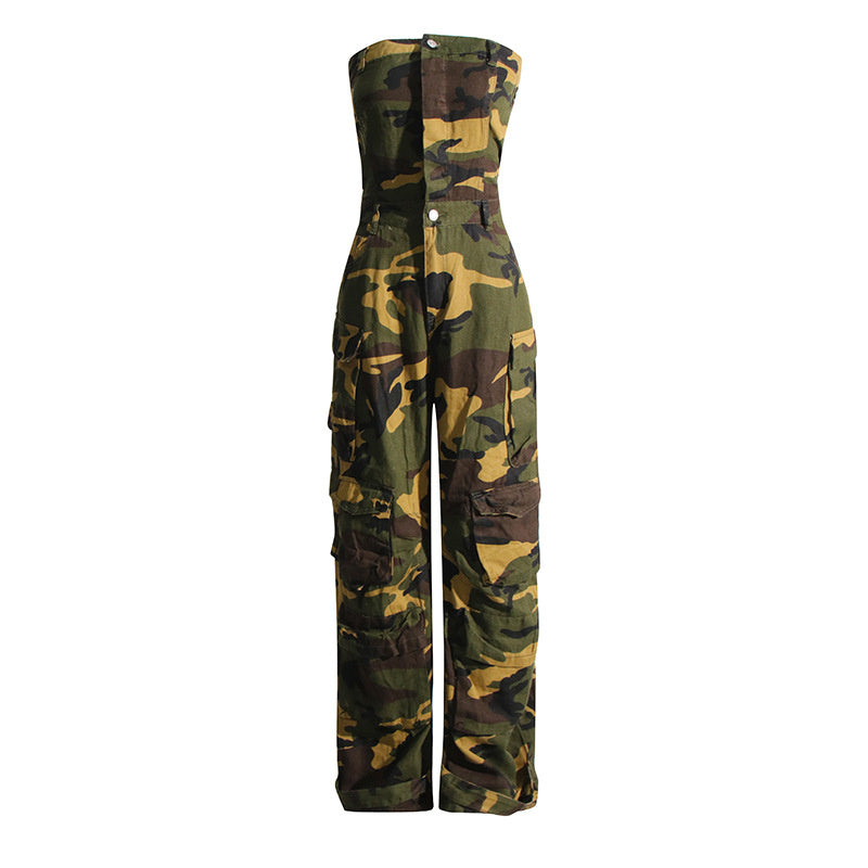Fashion Spray Color Camouflage Tube Top One-piece Overalls European And American Hot Girl Jumpsuit