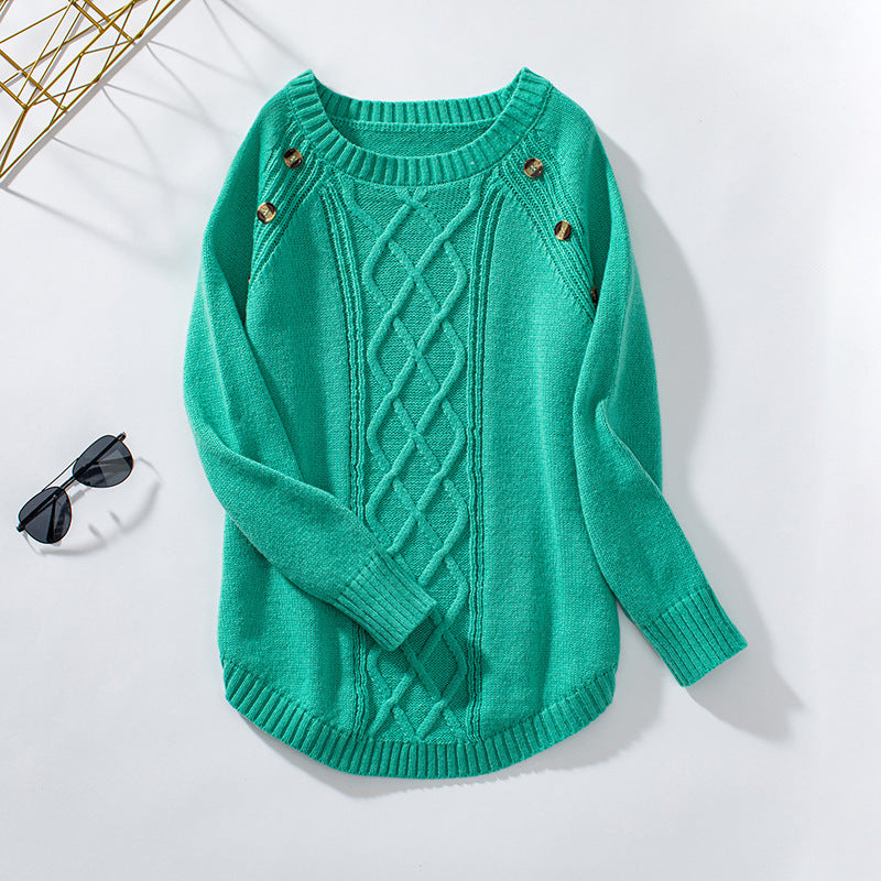 Women's Knitwear Button Loose Pullover Twisted Flower