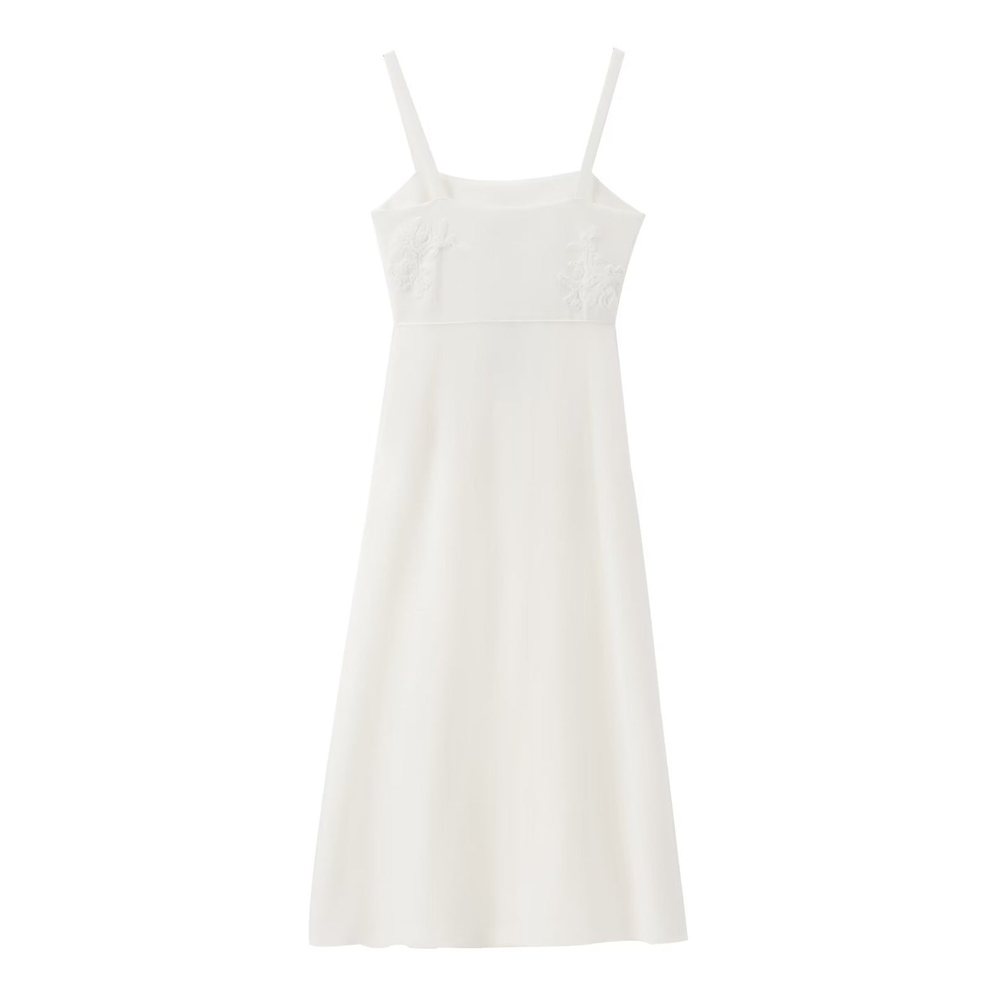 Women's White Embroidered Suspender Midi Skirt