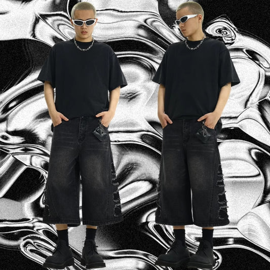 Washed Do The Old Cowboy Shorts Loose Straight Cropped Pants