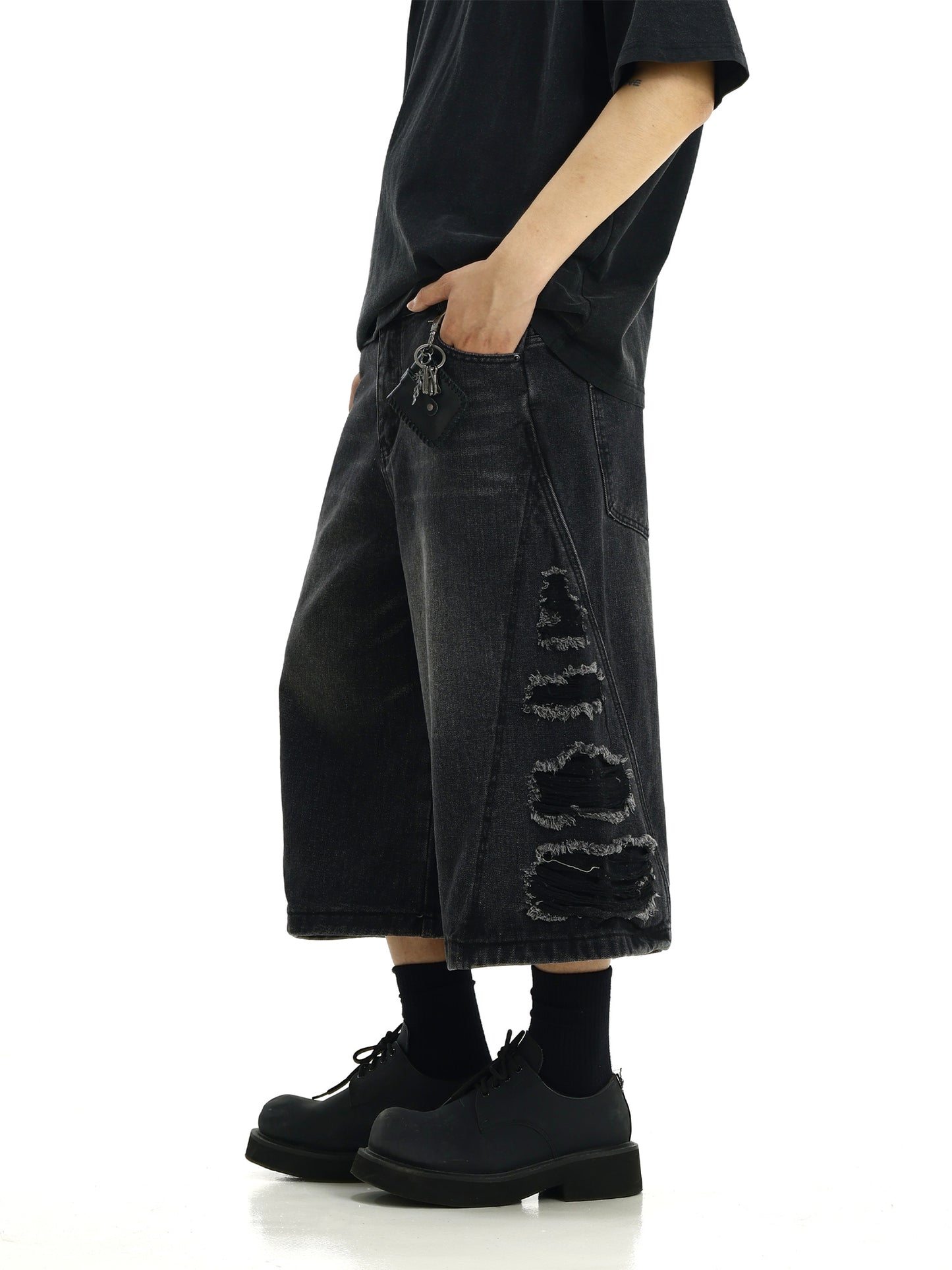 Washed Do The Old Cowboy Shorts Loose Straight Cropped Pants