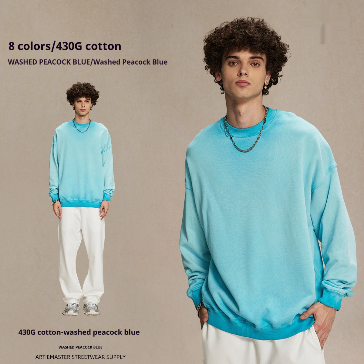 Men's Anti-bottom Fried Color Distressed Washed Wool Round Neck Sweater