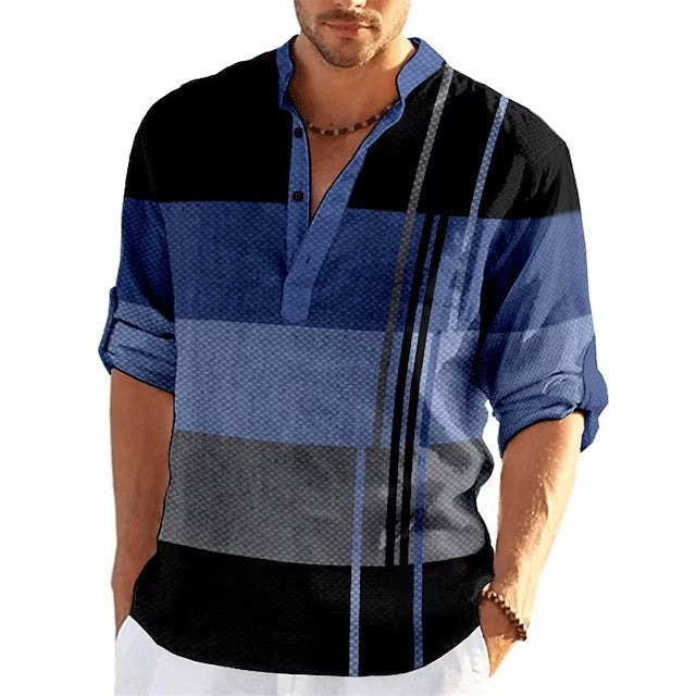 Simple Printed Stand Collar Men's Casual Shirt