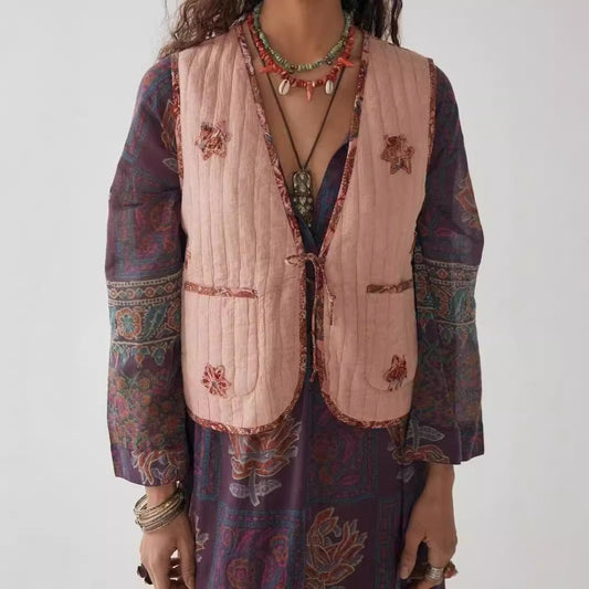 Women's Two-Sided Printed Lace-up Cotton Vest