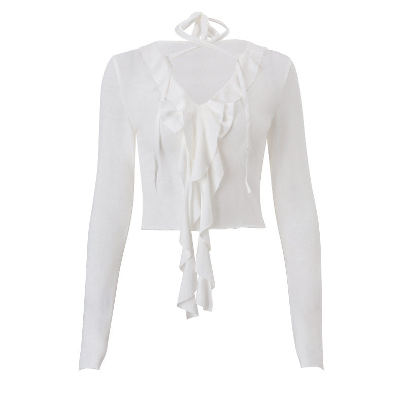 Sweet And Spicy Style Knitted Off-shoulder Long Sleeve Top