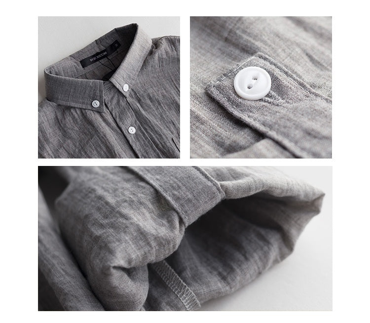 Linen Shirt Men's Long Sleeve Thin Casual Cotton Linen Shirt