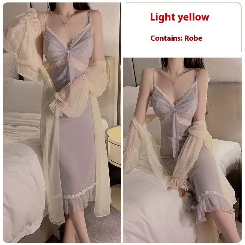 New Long Ice Silk Pajamas With Chest Pad