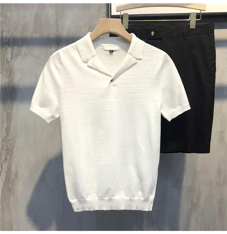 V-neck Solid Color Knitted Short-sleeved Shirt