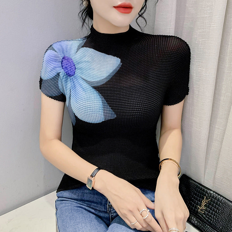 3D Printed Summer Fashion Large Flower Slimming Short-sleeved T-shirt