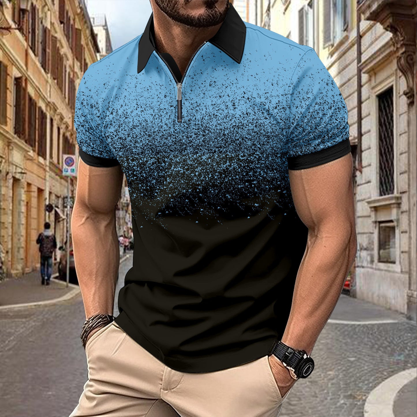 Men's Printed Broken Point Polo Shirt