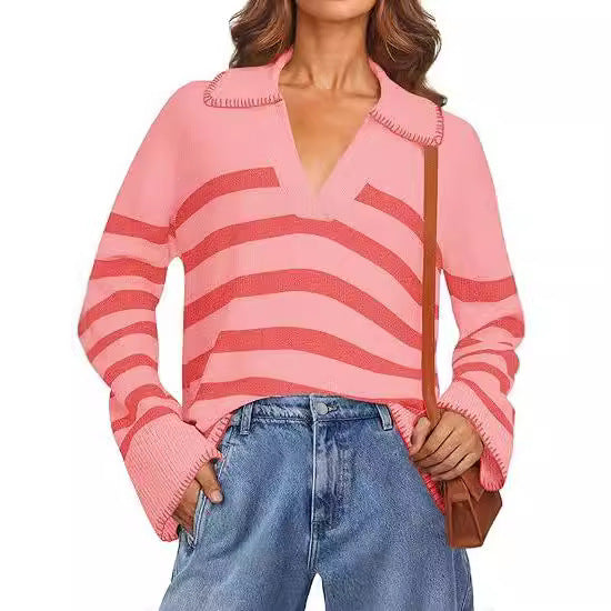 Women's V-neck Pullover Leisure Knitted Top