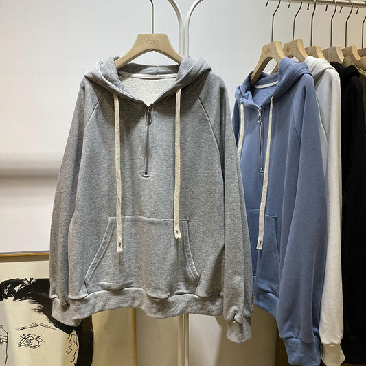 Autumn And Winter Loose Half Long-sleeve Zipper Top