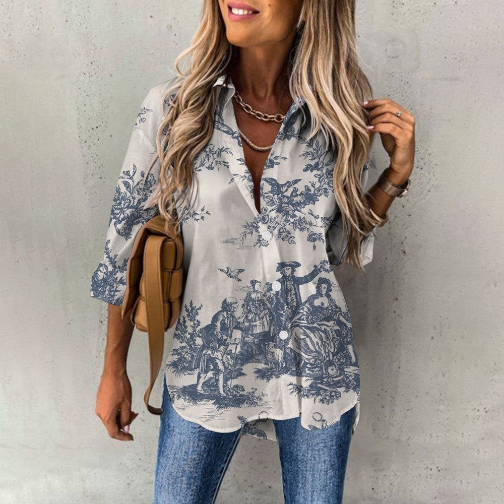 Women's Casual Digital Printing Large Upper Garment Shirt