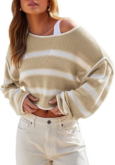Pullover Knitting Off-the-shoulder Short Shipment Women's Striped