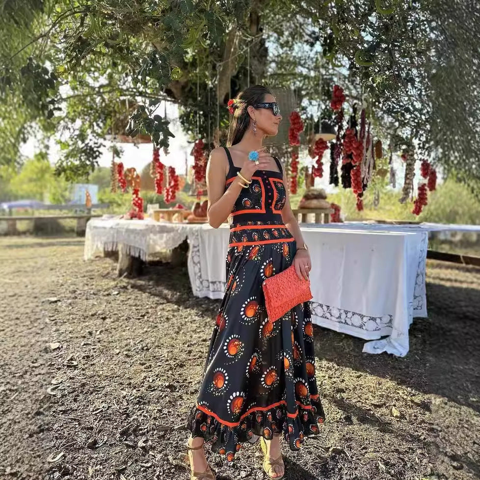Women's Clothing Positioning Printing Slip Dress