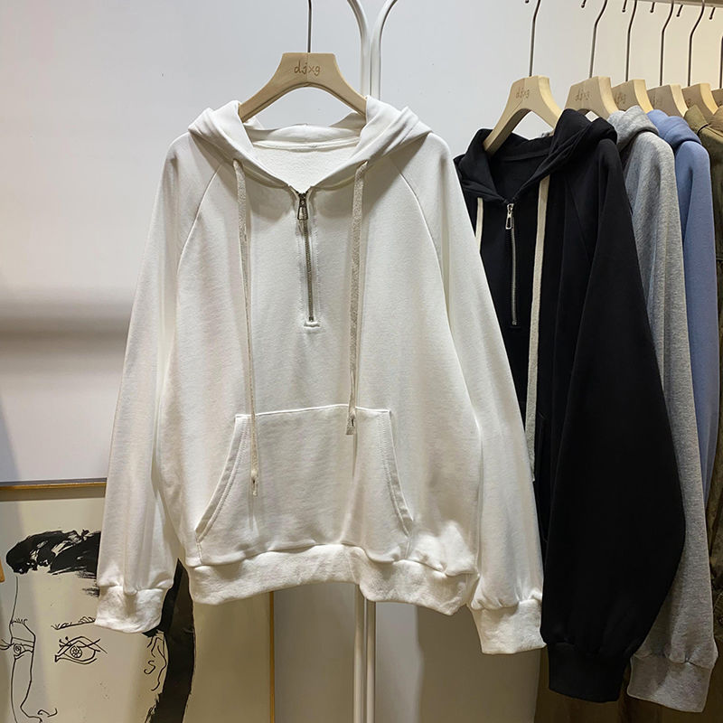Autumn And Winter Loose Half Long-sleeve Zipper Top