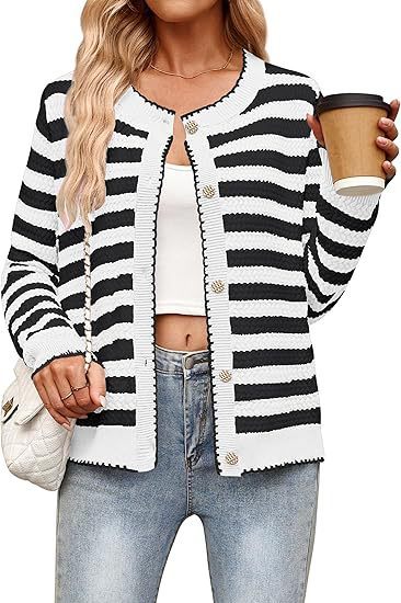 Women's Striped Sweater Button Knit