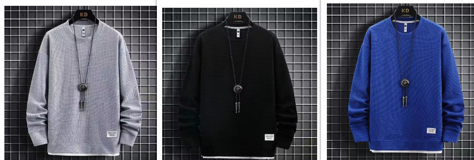 Waffle Casual Sports Round Neck Sweater