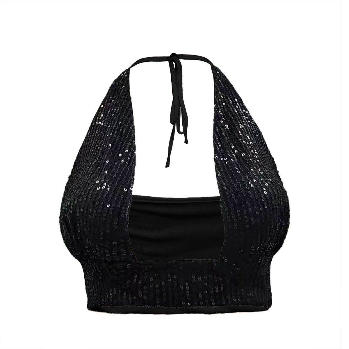 Metal Sequins Low-cut Lace-up Vest Deep V Midriff-baring Top
