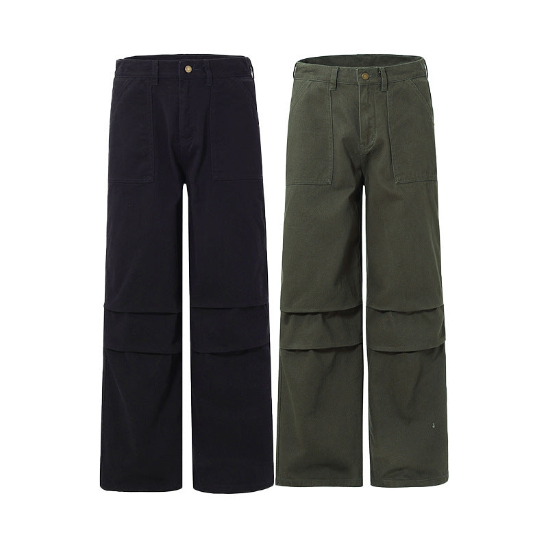 Pleated Straight Cargo Men's Street Cotton Loose Casual Trousers