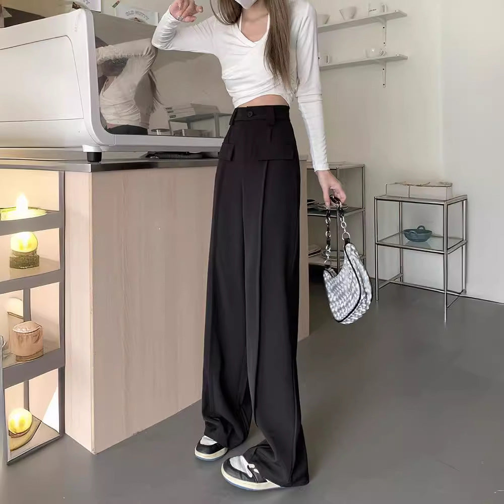 Narrow Wide-leg Pants Women's High Waist Slimming Loose