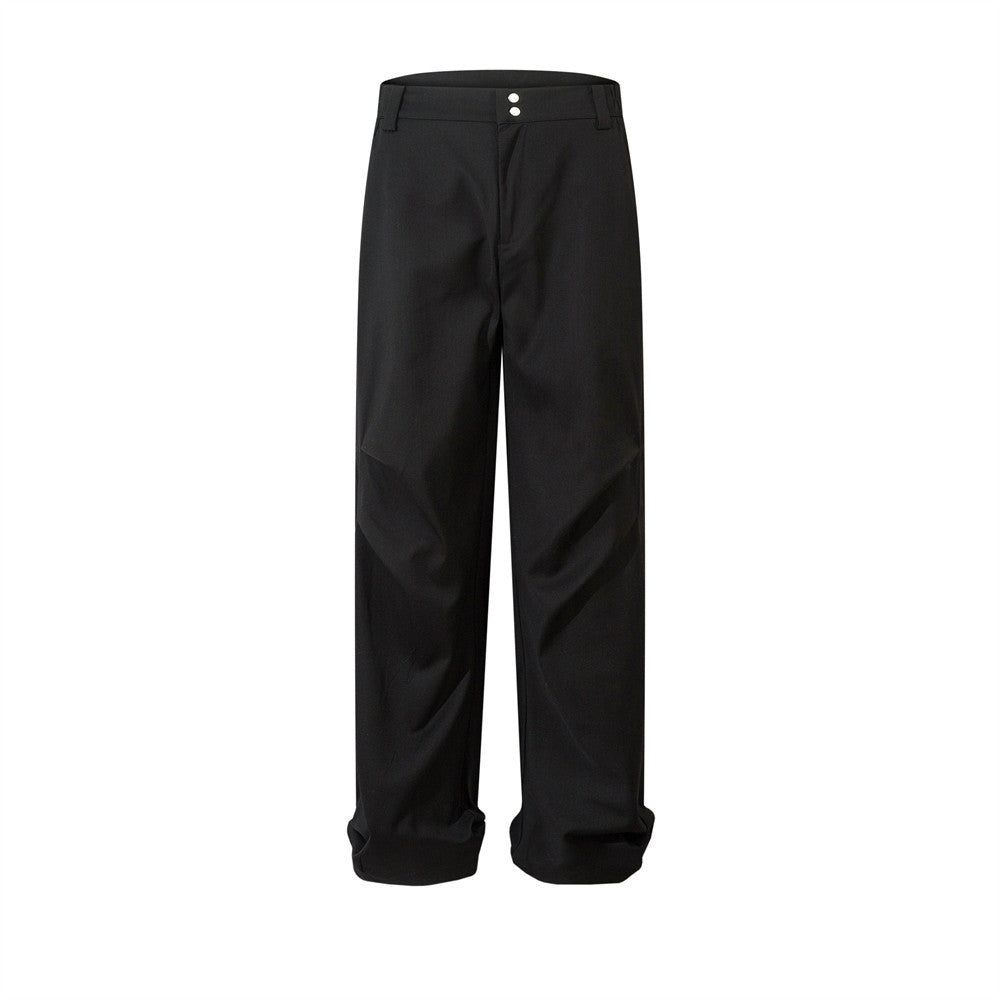 Men's Fashionable Pleated Design Sense Niche Solid Color Wide Leg Straight Long Pants
