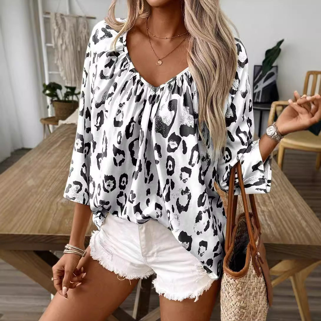 Women's Leopard Print Loose Leisure Pullover T-shirt