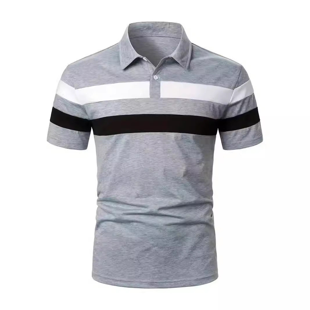 Striped Stitching Fashion Casual Button Short Sleeve