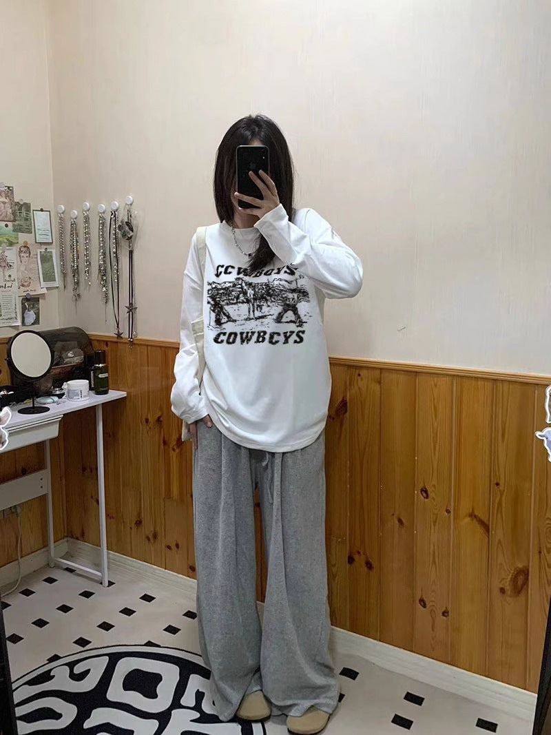 Long Sleeve Plus Size Women's White T-shirt