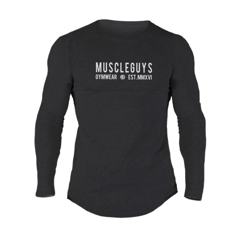 Men's Sports Cotton T-shirt Round Neck Circular Lower Hem Slim Bottoming Shirt