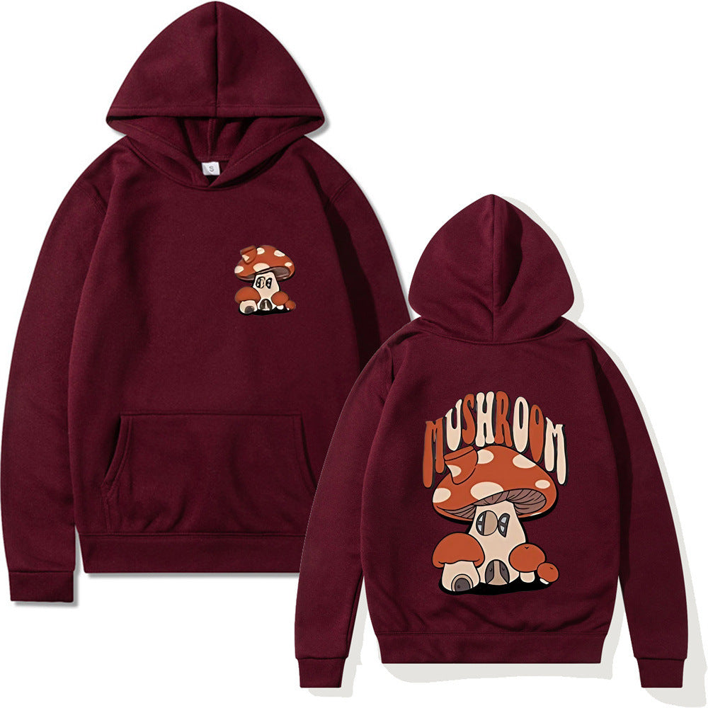 Printed Mushroom Top Men's And Women's Casual Loose-fitting Hoodie Sweater
