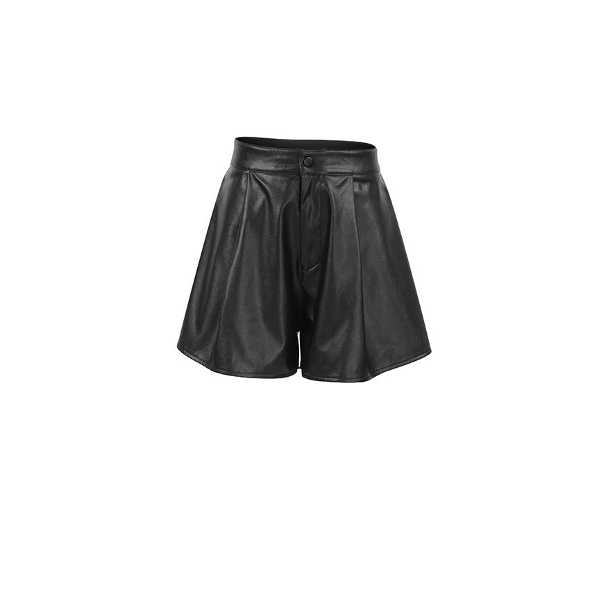 Simple Fashion Leather Shorts Niche High Waist