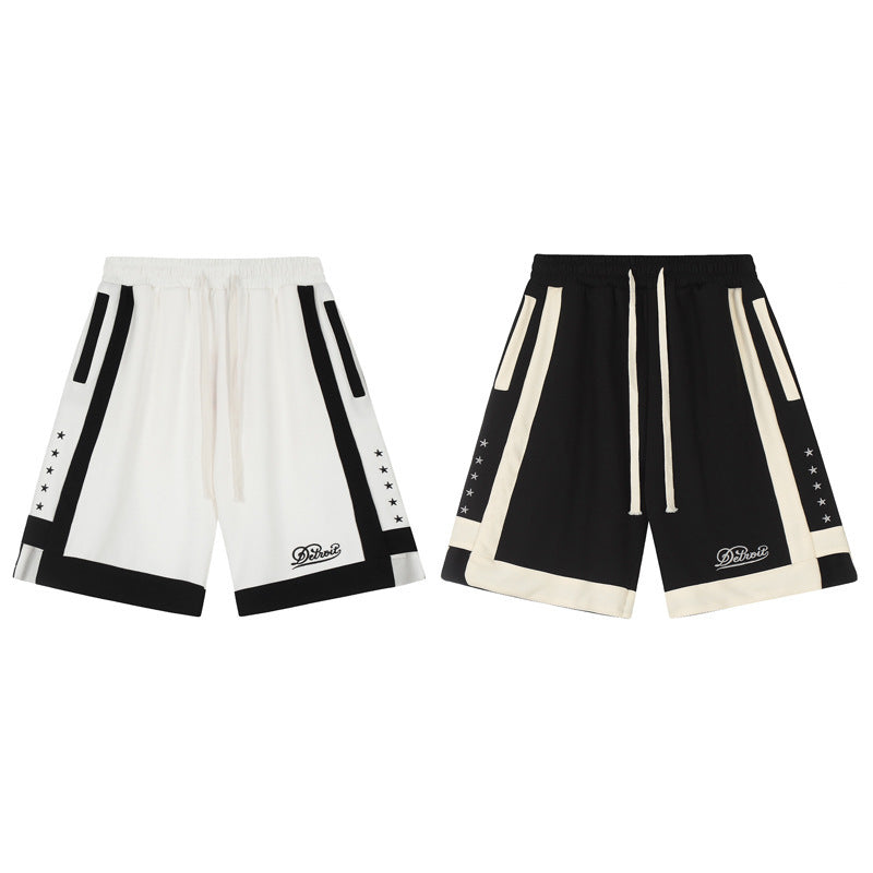American Street Stitching Contrast Color Stripes Hip Hop Shorts Men