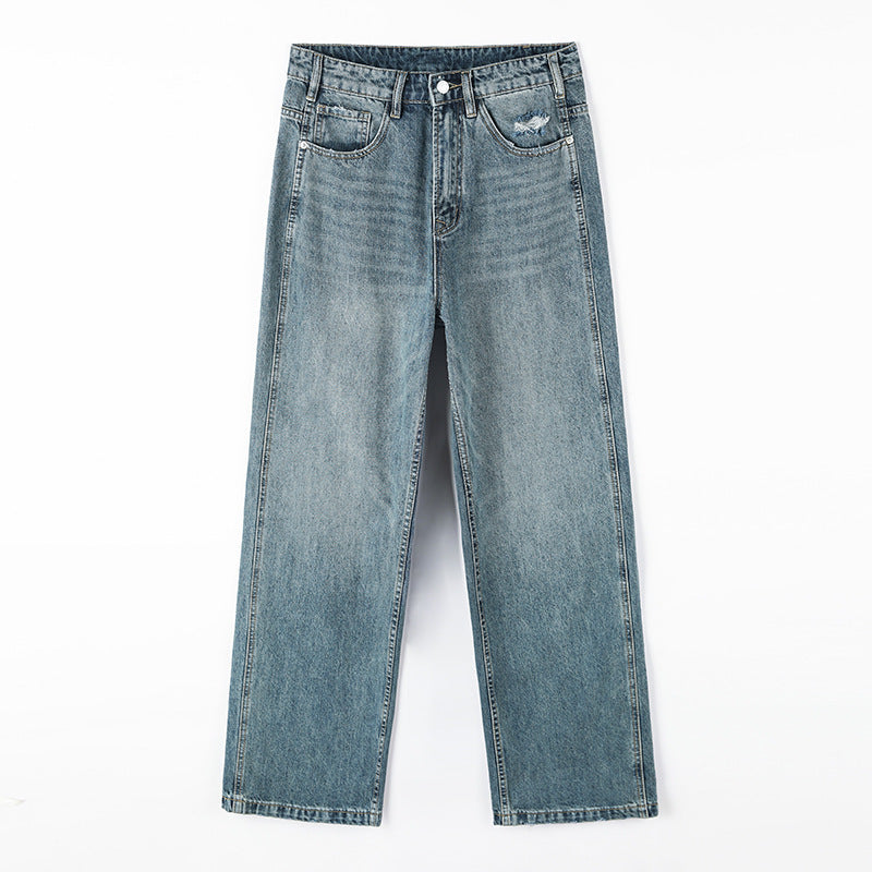 Men's Retro Loose Wide Leg Ripped Jeans