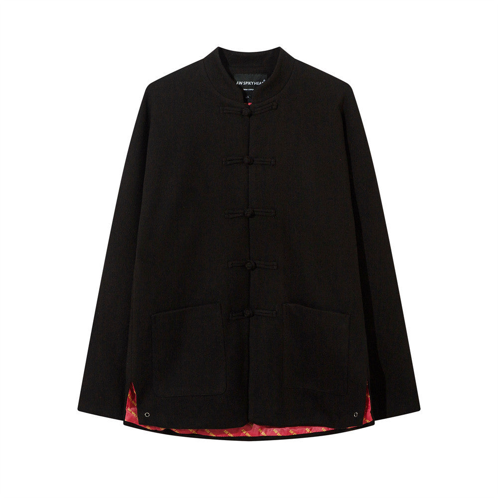 Chinese Style Buckle Stand Collar Casual Tang Suit Coat Men