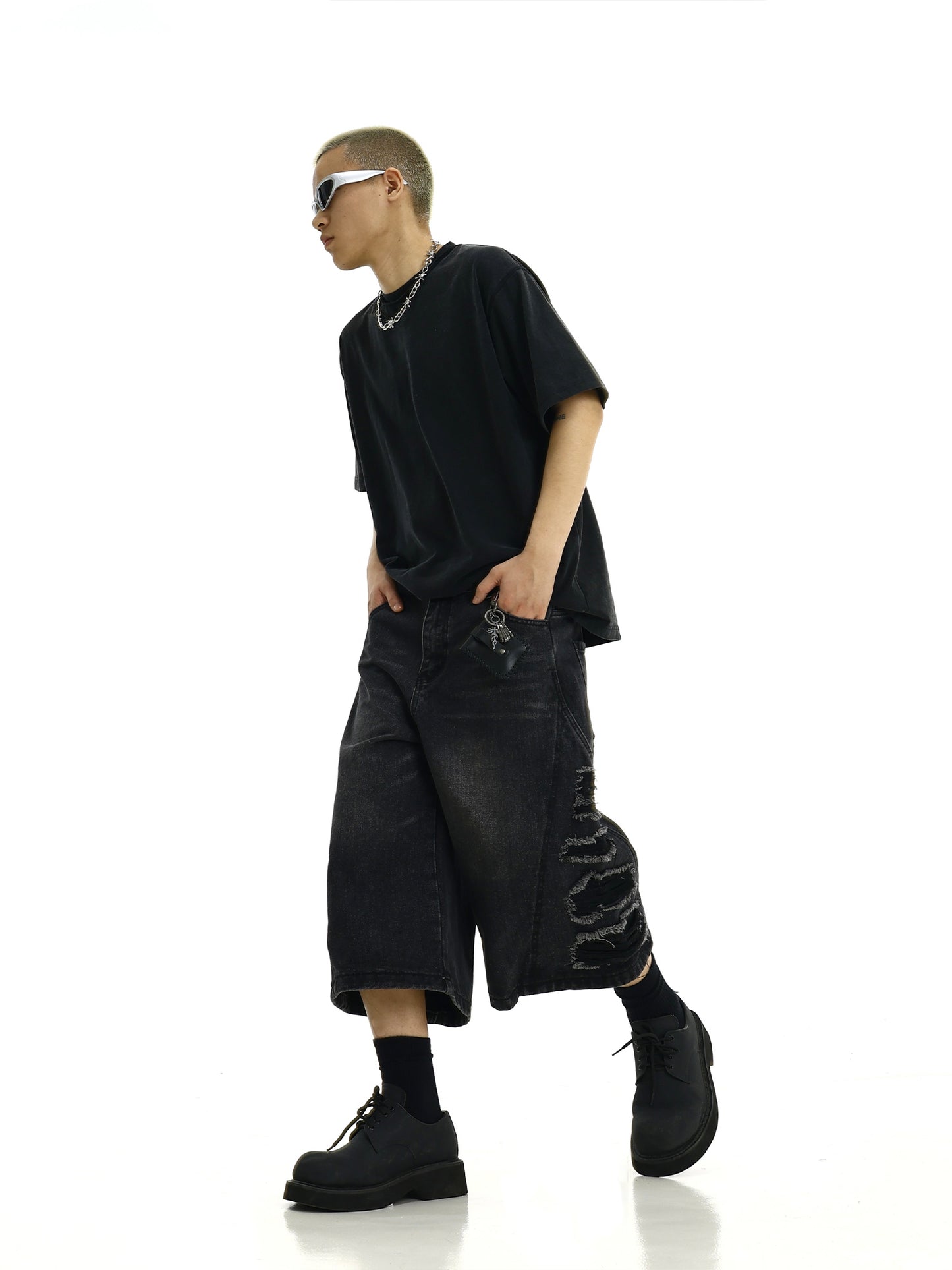 Washed Do The Old Cowboy Shorts Loose Straight Cropped Pants