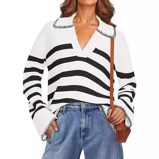 Women's V-neck Pullover Leisure Knitted Top